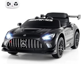 Carro elétrico para crianças com controle remoto, música, buzina, luzes LED, cinto de segurança ajustável, arranque lento, preto