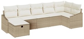 Conjunto de Sofá de Jardim de 7 Peças com Almofadas Bege Rattan Poliés