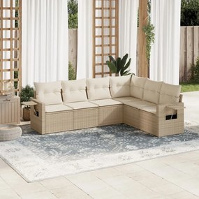 vidaXL 6 pcs conjunto de sofás p/ jardim com almofadões vime PE bege