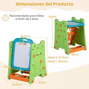 Cavalete Infantil 3 em 1 com Quadro de Dupla Face, 43 x 38,5 x 55,5 cm, Altura Regulável, Verde