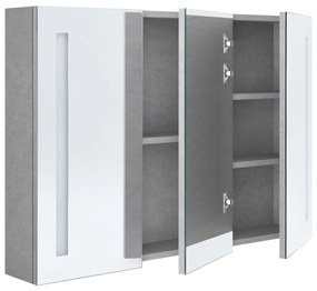 Armário espelhado casa de banho LED 89x14x62cm cinzento cimento
