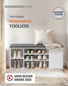 Banco para sapatos 30,5 x 104 x 48 cm (P x L x A) com espaço de arrumação e compartimentos abertos ajustáveis