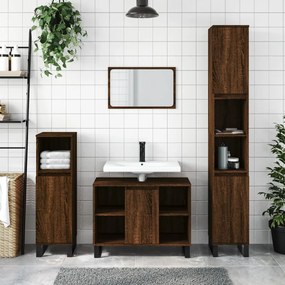 3 pcs conj. móveis WC derivados madeira cor carvalho castanho