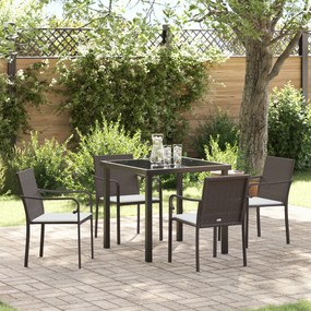 Conjunto de Jantar para o Jardim com 5 Peças e Almofadas em Rattan Sintético Castanho