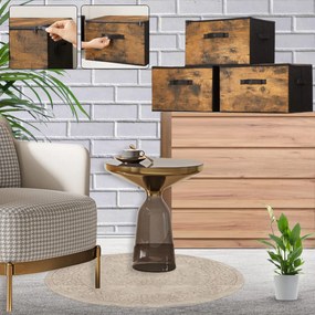 Caixa de arrumação com tampa 40 x 30 x 25 cm, conjunto de 3, caixa de tecido dobrável com pegas castanho vintage