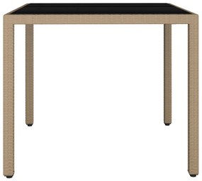 Mesa de jardim c/ tampo de vidro vime PE/vidro temperado bege