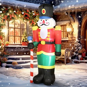 Soldado «Quebra-Nozes» insuflável de Natal, 245 cm, com luzes LED e cetro, para uso interior e exterior, multicolorido