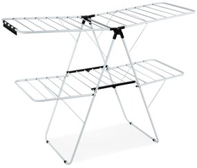 Estendal dobrável para varal de 2 camadas com asas ajustáveis ​​Estrutura de aço Estendal para roupas/sapatos/cobertores 154 x55,5 x112 cm Branco