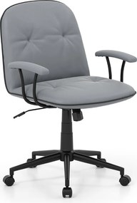 Cadeira de escritório ajustável para casa com função de balanço, braços acolchoados e rodas suaves, cinza