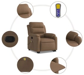 Poltrona reclinável massagens tecido castanho