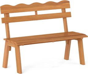 Banco de jardim 47,5 x 105 x 80 cm em madeira de acácia para exterior, 360 kg, 2 pessoas, encosto ondulado, assento com ripas, varanda, alpendre Natur
