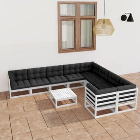 vidaXL 10 pcs conj. lounge de jardim c/ almofadões pinho maciço branco