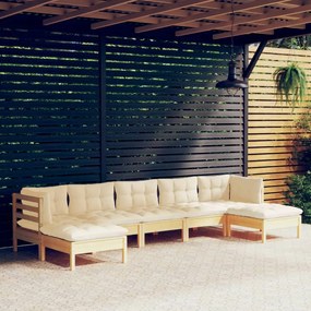vidaXL 7 pcs conjunto lounge de jardim c/ almofadões cor creme pinho