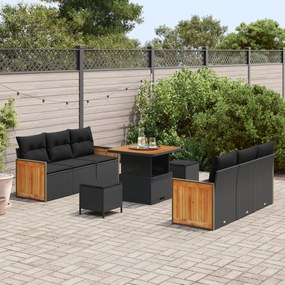 Conjunto de Sofá de Jardim vidaXL com Almofadas Preto Rattan Poliéster