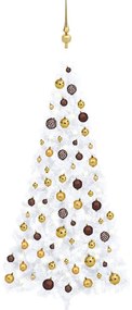 Meia árvore Natal artificial pré-iluminada c/ bolas branco