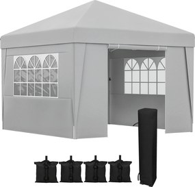 Tenda de jardim dobrável 3 x 3 x 2,75 m com proteção UV 30+ com janelas + paredes laterais + saco de transporte cinzento