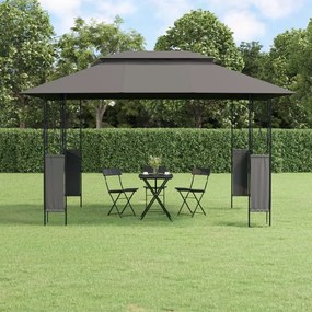 Pérgola 4x3m com Telhado Duplo em Aço - Cinzento Escuro - Design Moder