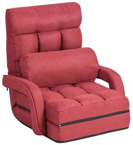 Sofá Cama de Chão individual dobrável com almofada multifuncional para quarto Sala de estar Varanda 67 x 65 x 72 cm Vermelho