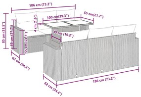 7 pcs conj. sofás jardim c/ almofadões vime PE/acácia castanho