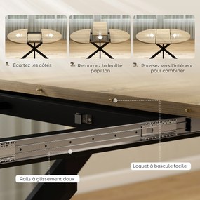 Mesa de jantar oval extensível para 4 a 6 pessoas, mesa de cozinha com extensão de 100-135 cm (CADEIRAS NÃO INCLUIDAS), com efeito de madeira natural
