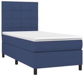 Cama box spring c/ colchão e LED 90x190 cm tecido azul