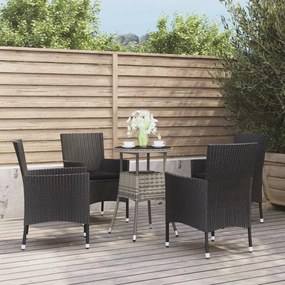 vidaXL 5 pcs conjunto bistrô de jardim c/ almofadões vime PE preto