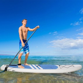 Prancha de surf inflável com remo ajustável Almofada antideslizante e acessórios completos Máx. 120 kg 305x80x15 cm Azul Branco