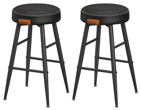 Coleção VASAGLE EKHO - Conjunto de 2 bancos de bar, bancos de cozinha, bancos de café da manhã, couro sintético com costura, 62 cm de altura, sala de jantar, bar, fácil montagem, preto, LBC080B01