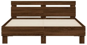 Estrutura cama cabeceira/luzes LED 140x190 cm carvalho castanho