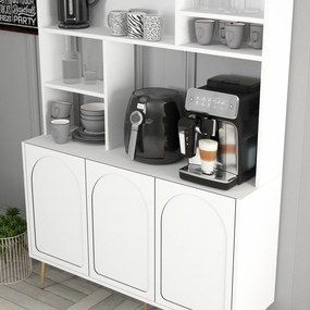 Armário Alto de Cozinha "Coffee" - 200x120x35 cm - Branco e Dourado -