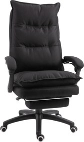 Vinsetto Poltrona de escritório com massagem, cadeira de escritório, cadeira ergonómica com altura ajustável, encosto reclinável, apoio para pés integrado e controlo remoto com fio, giratória a 360°, tecido de linho preto | Aosom Portugal
