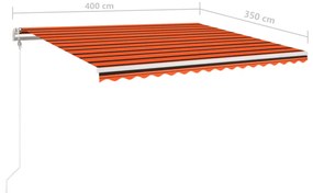 Toldo autom. LED e sensor de vento 400x350 cm laranja/castanho