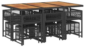 11 pcs conjunto de jantar p/ jardim c/ almofadões vime PE preto