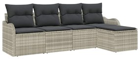Conjunto de Sofá para Jardim com 5 Peças e Almofadas - Vime PE Cinza C