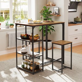 Conjunto de mesa de bar de 3 peças para 2 pessoas com 2 bancos 3 prateleiras Conjunto de móveis de bar Café