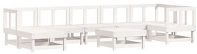 8pcs conjunto lounge jardim c/ almofadões madeira maciça branco