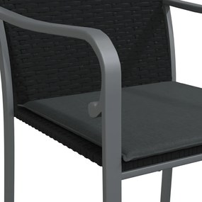 3 pcs conjunto de jantar p/ jardim c/ almofadões vime PE e aço