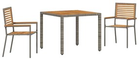 Conjunto de Jantar de Jardim 3 Peças Cinza Rattan Sintético Acácia