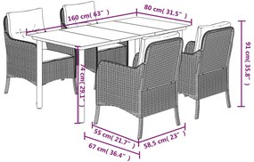 5 pcs conjunto de jantar p/ jardim com almofadões vime PE bege