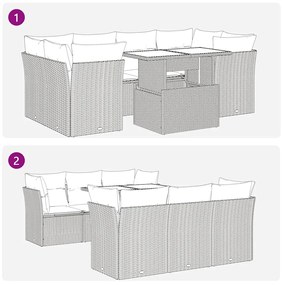7 pcs conj. sofás jardim com almofadões vime PE cinzento-claro