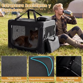Transportadora dobrável tamanho M 72 x 52,5 x 52,5 cm para animais de estimação, com janelas de rede, 3 portas, cama felpuda e bolsos removíveis, para