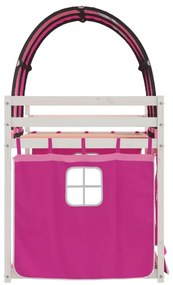 Beliche com cortinas 90x190 cm madeira de pinho maciça rosa