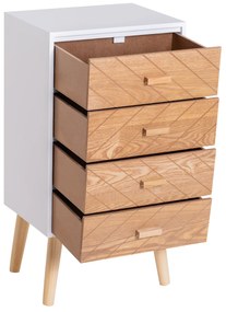 Mesa-de-cabeceira de Madeira com 4 Gavetas Cómoda Rústica Gavetas Mesa Móvel para Quarto Armário Arrumação 40x30x75cm