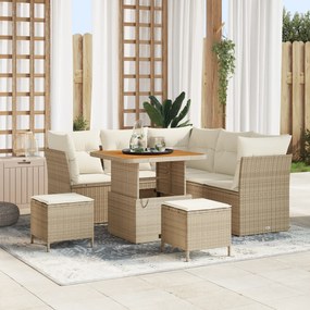 Conjunto de Sofá de Jardim de 8 Peças com Almofadas Beiges e Rattan Si