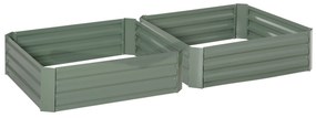 Outsunny Conjunto de 2 Caixas de Plantio de Aço Quadrada Cultivos de Plantas Flores Pátio Exterior 100x100x30 cm Verde | Aosom Portugal