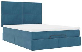 Estrutura cama otomana colchões 140x190 cm veludo azul escuro