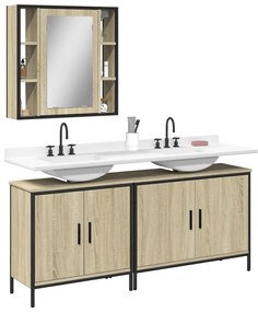 vidaXL 3 pcs conj. móveis casa banho derivados madeira carvalho sonoma