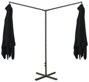 Guarda-sol de jardim duplo com poste de aço 600x300 cm preto