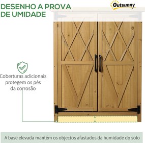 Abrigo de Jardim em Madeira, 75x40x90 cm Armazenamento de Ferramentas, com 4 Prateleiras 2 Portas e Telhado de Aço Galvanizado Madeira