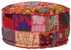 Pufe de retalhos redondo algodão artesanal 40x20 cm vermelho